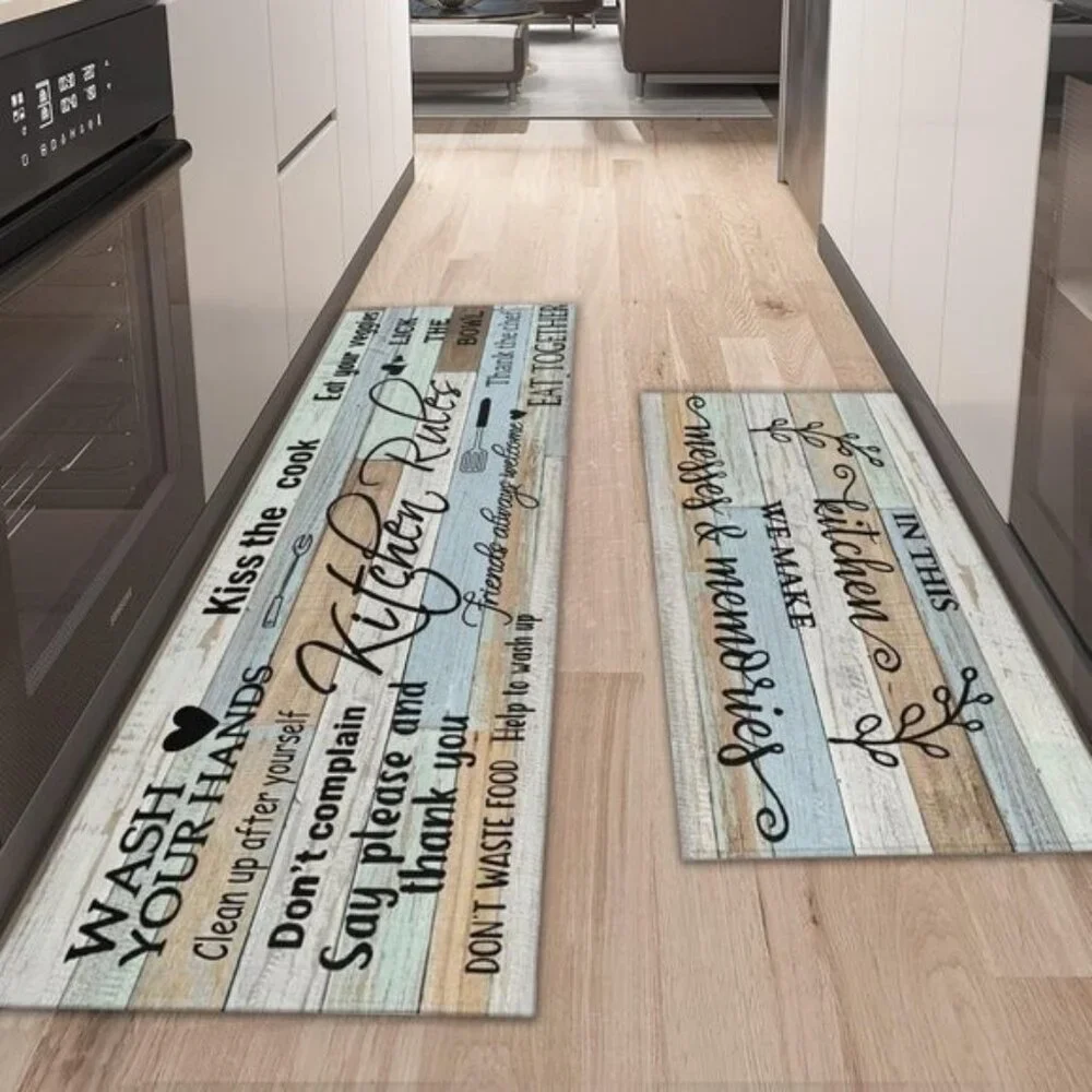 New 2-Piece Farmhouse Kitchen Rug Set, 17 x 30+17 x 47In Non-Slip Washable Mats